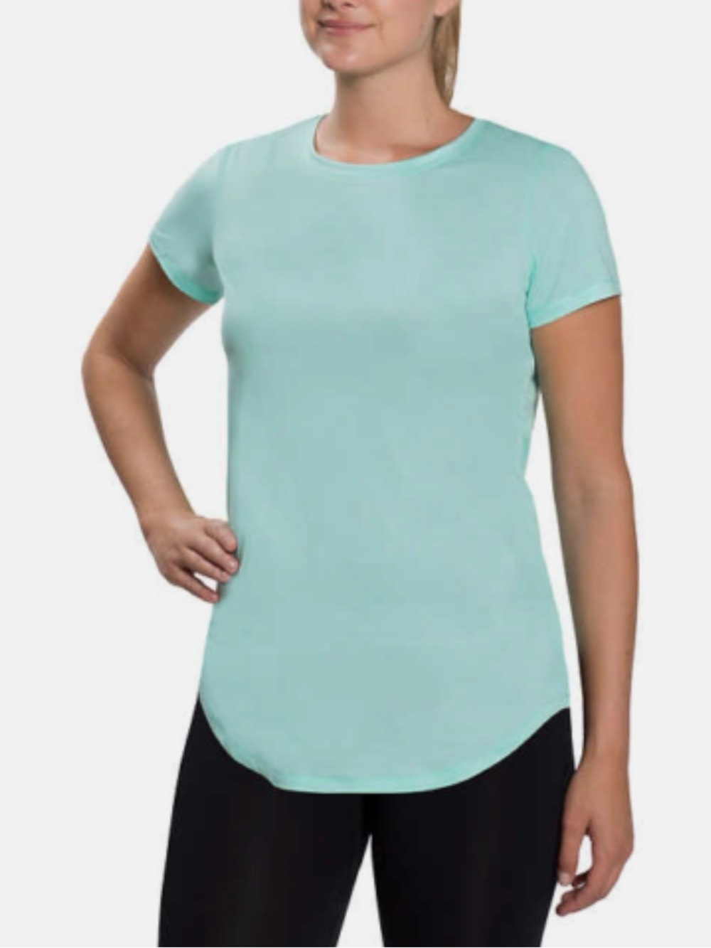 Kirkland Signature Active Wicking Short Sleeve Scoop Hem Tee, Stretch, Sea Green